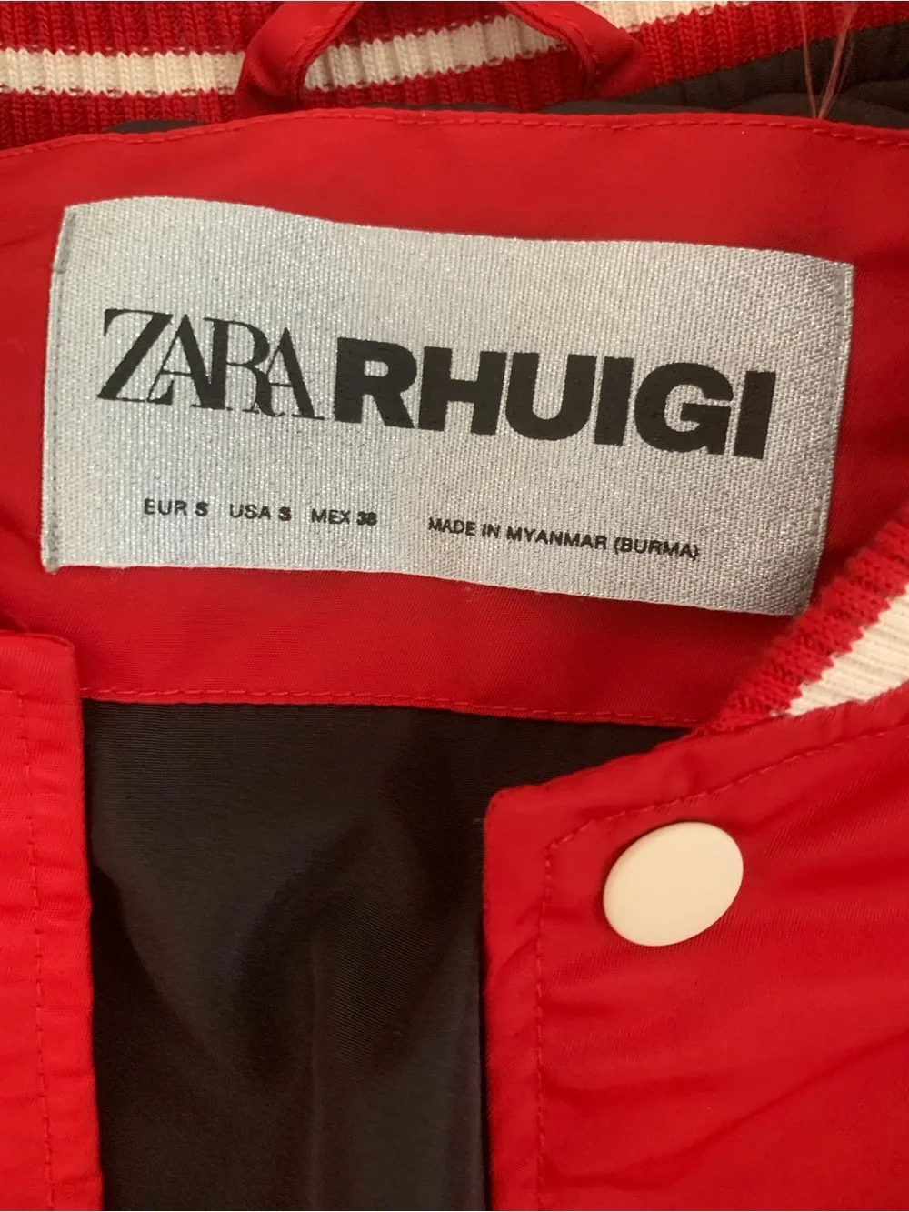 Zara x Rhuigi "RHU" Patches Varsity Bomber Jacket - Red/Cream - Size Small - Picture 2 of 15